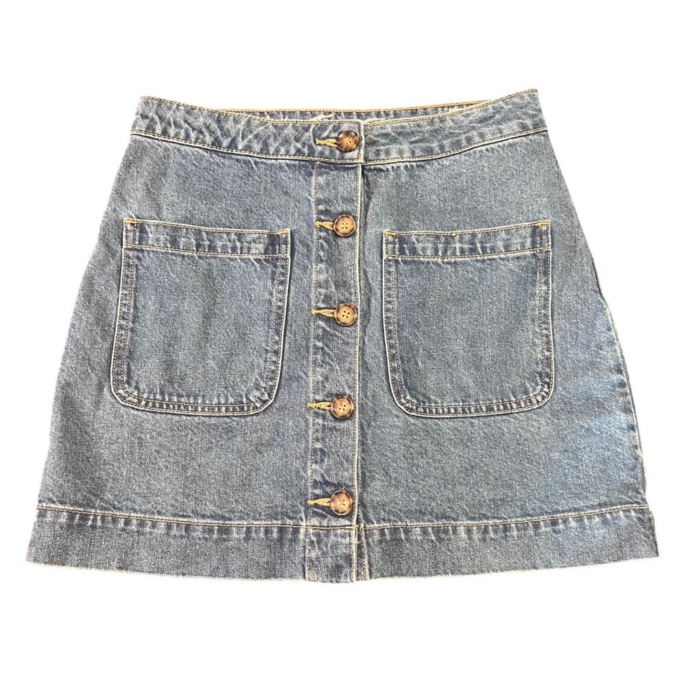 We The Free Womens Super High Rise Blue Denim Button Front Mini Skirt Sz 27